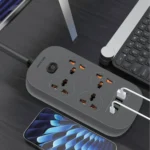 چندراهی برق گرین لاین با چهار ورودی برق ،پنج درگاه USB-A و یک درگاه USB-C با قابلیت شارژ سریع و کابل 2 متری