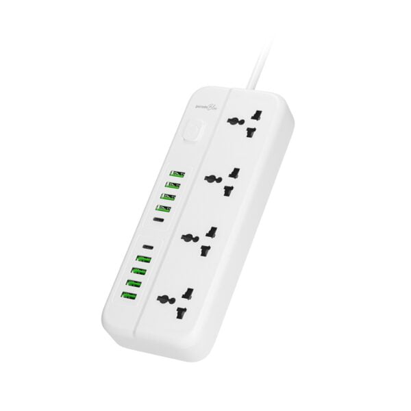 چندراهی برق پرودو بلو با ۱۰ درگاه USB، ۳ پریز برق AC، پشتیبانی از شارژ سریع با پورت‌های USB-A و USB-C، طراحی مدرن و کابل ۳ متری با دوشاخه UK 3-Pin