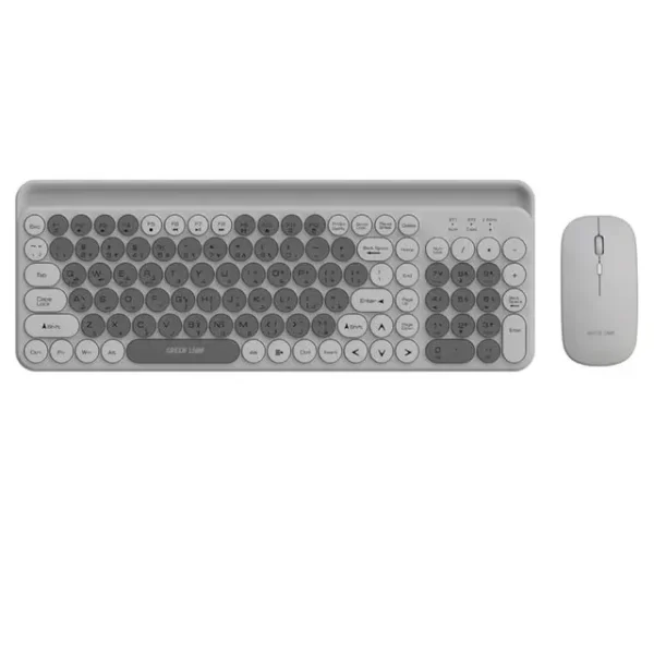 "پک کیبورد و موس بی‌سیم Green Lion Wireless Duo با طراحی مدرن، حروف فارسی چاپ شده و اتصال بی‌سیم 2.4G و بلوتوث."