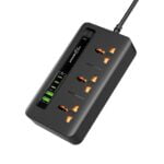 چندراهی پنج درگاه USB پرودو با سه پورت USB-C، دو پورت USB-A و سه سوکت برق جهانی، بدنه مقاوم در برابر آتش با توان خروجی 3000 وات.