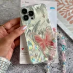 قاب پروانه رز فلای با آویز آیفون مناسب ایفون 15 پرو