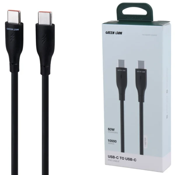 کابل دو سر تایپ سی فست شارژ 60 وات گرین لاین GNPVCUSCTCBK طول 1 متر
